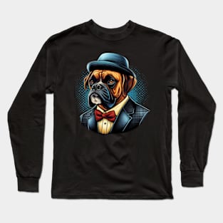 Dapper Boxer Dog T-Shirt - Canine Elegance in Style Long Sleeve T-Shirt